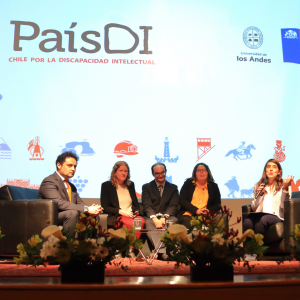 Picture of a public activity of PaisDi with people talking at a conference on a stage.